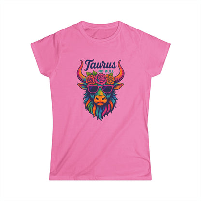 Taurus No Bull Women’s Softstyle Tee – Empowering Floral Zodiac Shirt
