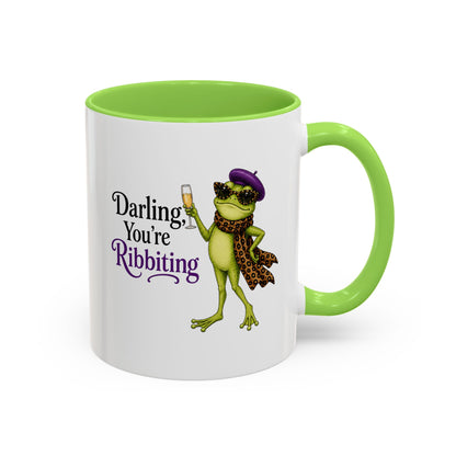 Darling You're Ribbiting Frog Mug | Funny Fashion Frog Coffee Mug | Glam Frog Gift for Women | Colored Mug