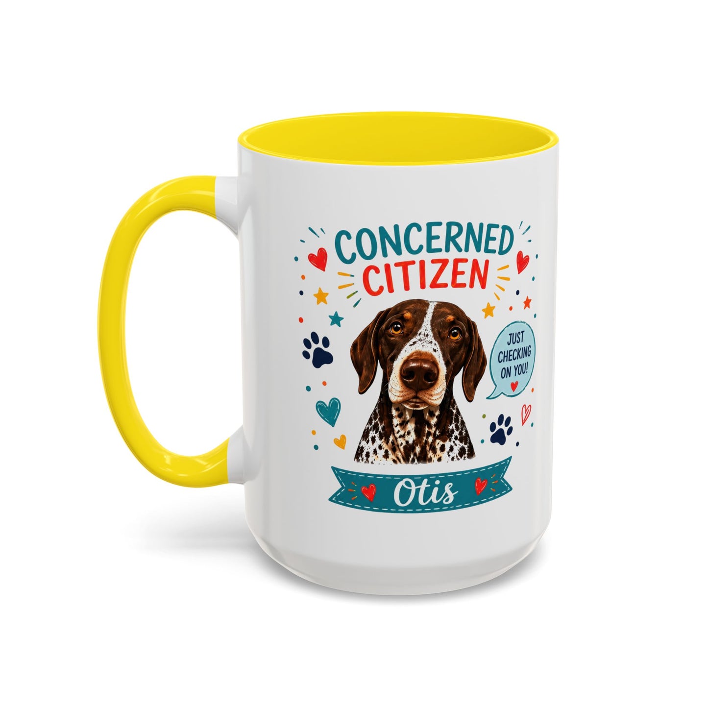 Personalized Dog Mug "Concerned Citizen" | Custom Pet Color Accent Mug with Dog Photo & Name | Funny Dog Lover Gift