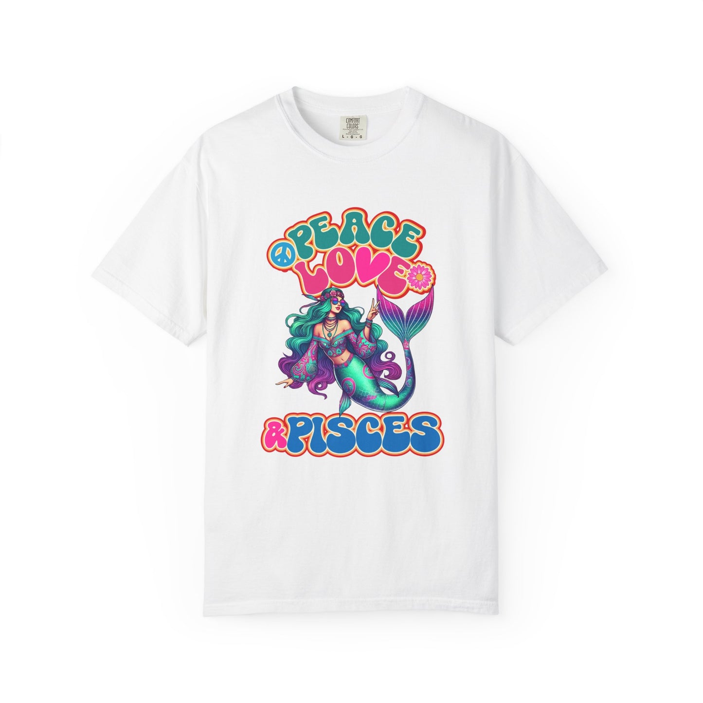 Peace Love & Pisces – Groovy Mermaid Retro Zodiac Tee