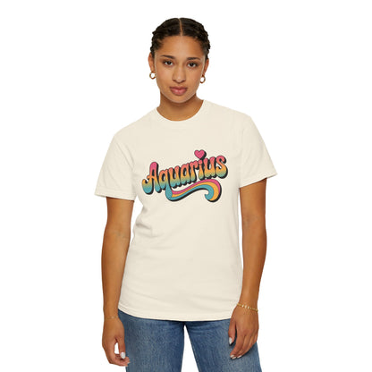 Aquarius – Groovy Heartburst Retro Zodiac Tee
