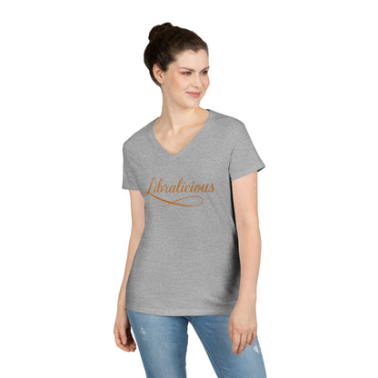 Libralicious Women’s V-Neck Tee – Empowering Retro Zodiac Script Shirt