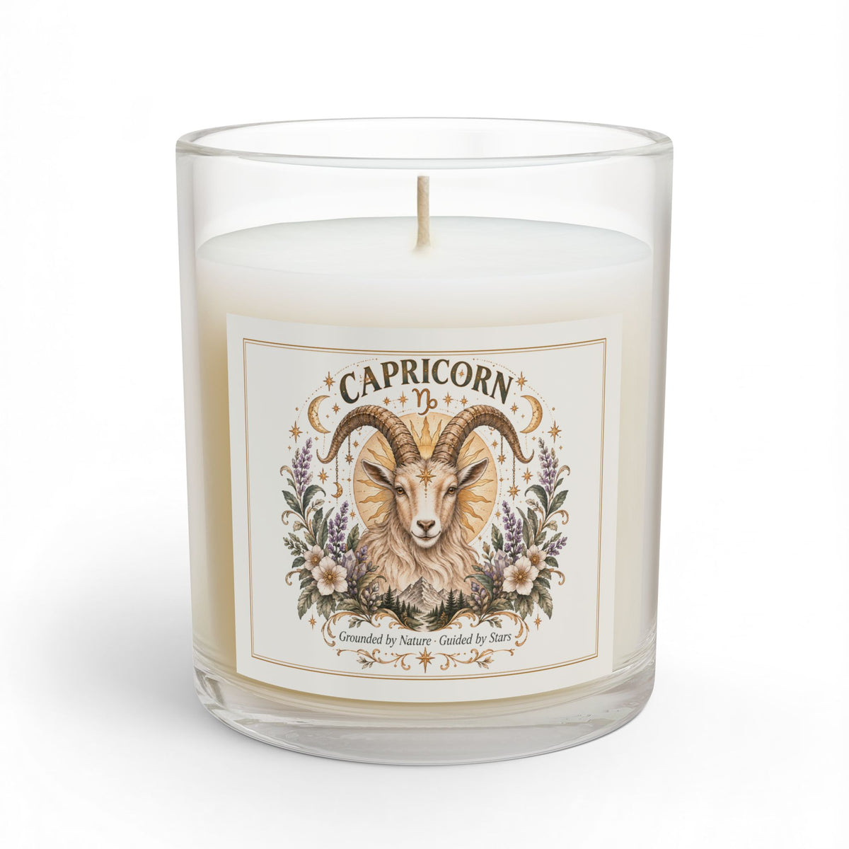 Capricorn Floral Zodiac Candle 11oz | Goat Astrology Celestial Home Decor
