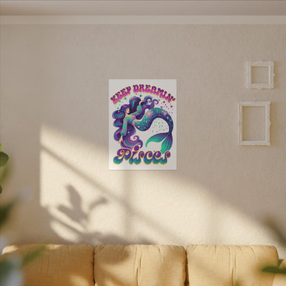 Keep Dreamin’ Pisces Mermaid – Retro Rainbow Zodiac Canvas Wall Art