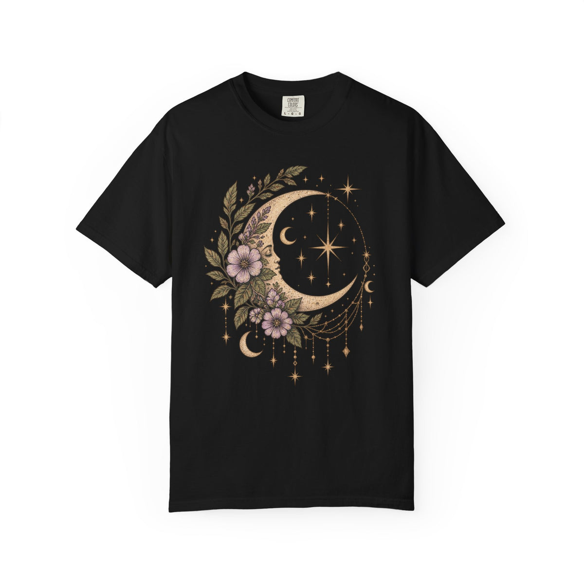 Vintage Night Sky Floral Crescent Moon Unisex T-Shirt