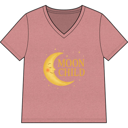 Moon Child Women’s V-Neck Tee – Empowering Celestial Colorful Shirt