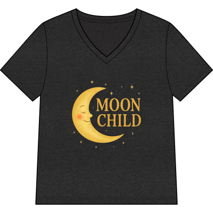 Moon Child Women’s V-Neck Tee – Empowering Celestial Colorful Shirt