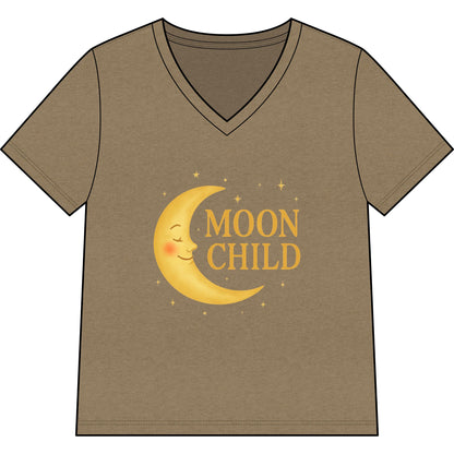 Moon Child Women’s V-Neck Tee – Empowering Celestial Colorful Shirt