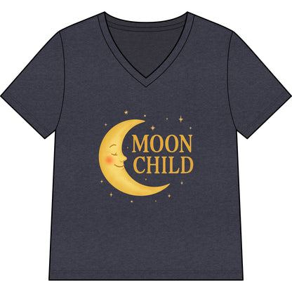 Moon Child Women’s V-Neck Tee – Empowering Celestial Colorful Shirt