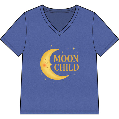 Moon Child Women’s V-Neck Tee – Empowering Celestial Colorful Shirt