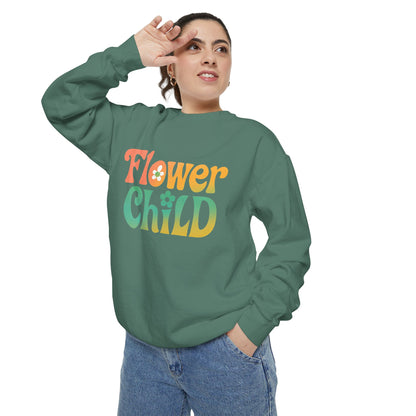 Flower Child Unisex Crewneck – Groovy Flower Power Comfort Colors Midweight Sweatshirt