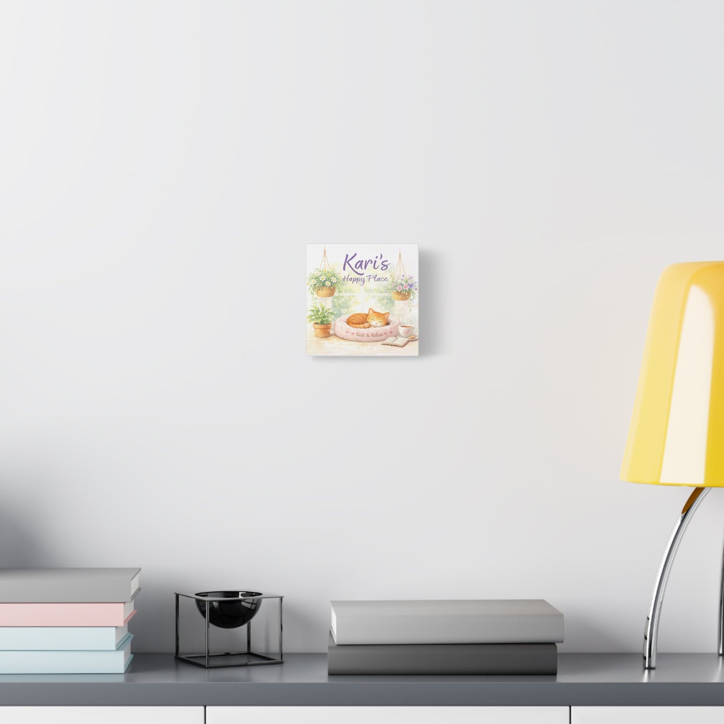 Personalized Cat Canvas Print - "Kari's Happy Place" Cozy Pet Wall Art