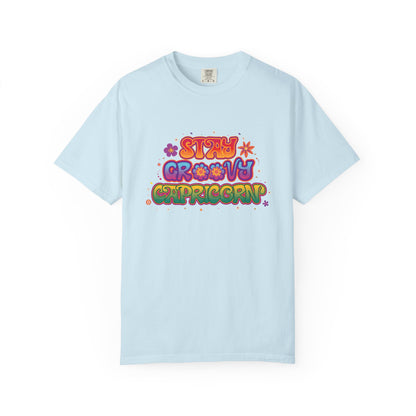 Stay Groovy Capricorn – Retro Flower Power Zodiac Tee
