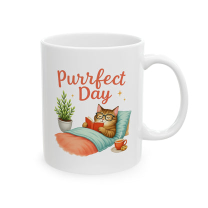 Purrfect Day – Cozy Cat Reading Adorable Coffee Mug (11oz & 15oz)