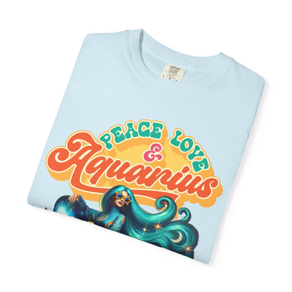 Peace Love & Aquarius – Retro Zodiac Water Bearer Tee