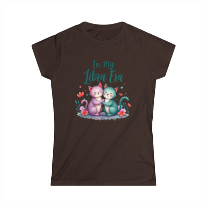 In My Libra Era Women’s Softstyle Tee – Empowering Zodiac Cat Shirt