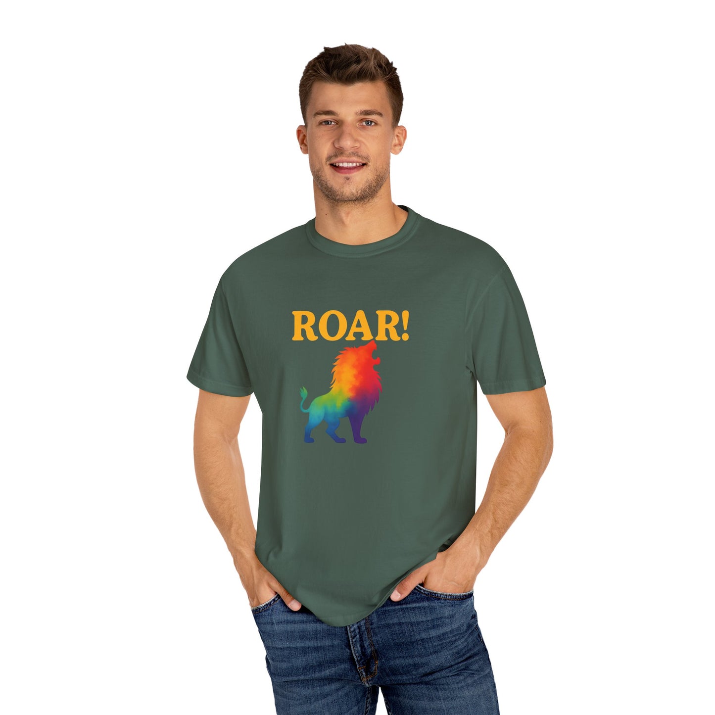 ROAR! – Retro Rainbow Lion Tee for Cosmic Confidence