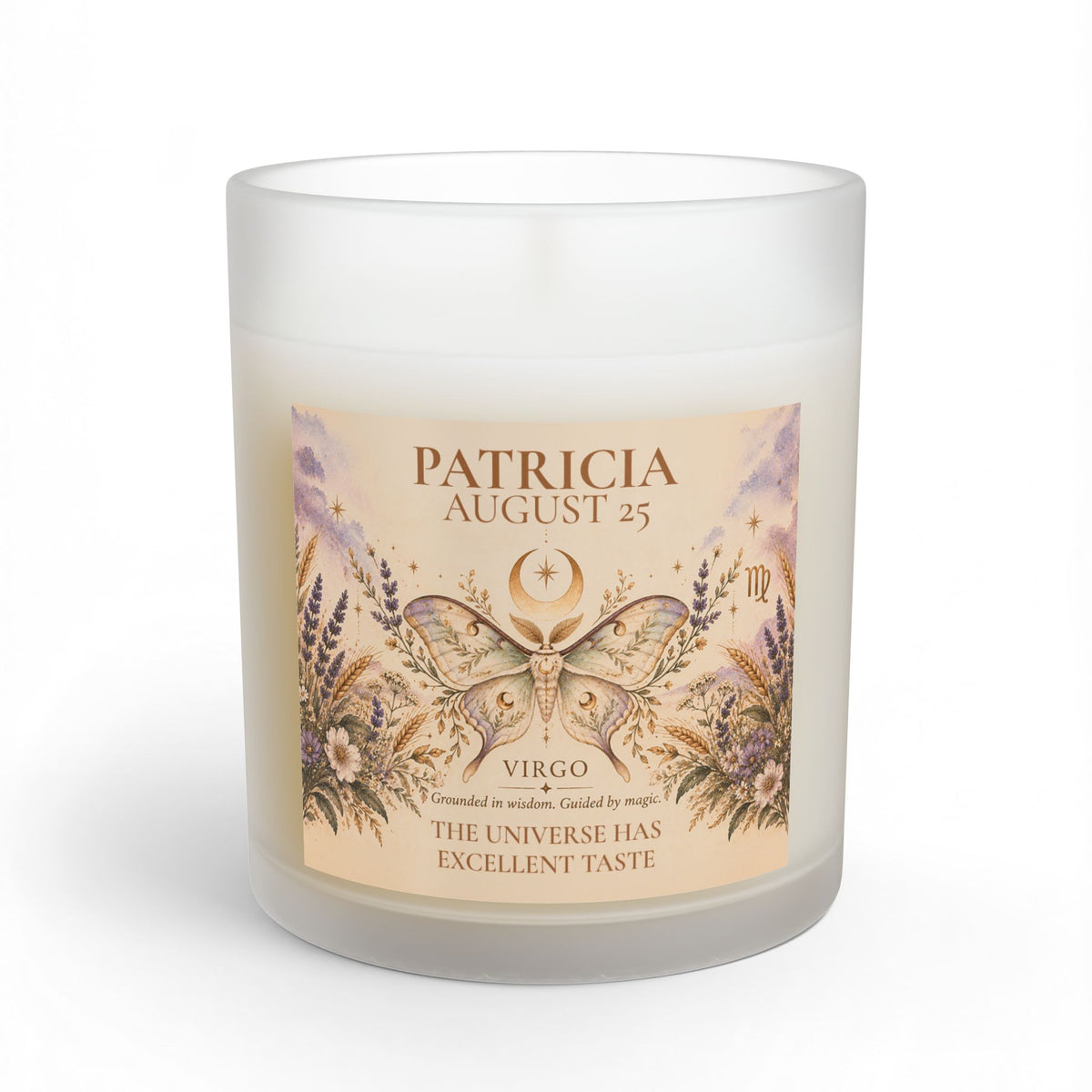 Moth Celestial Candle with Personalized Name and Birthdate