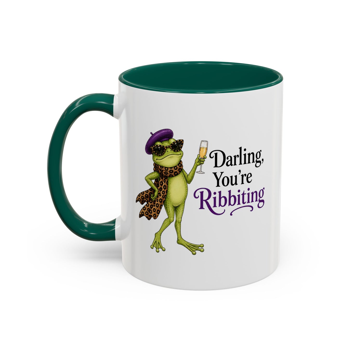Darling You're Ribbiting Frog Mug | Funny Fashion Frog Coffee Mug | Glam Frog Gift for Women | Colored Mug