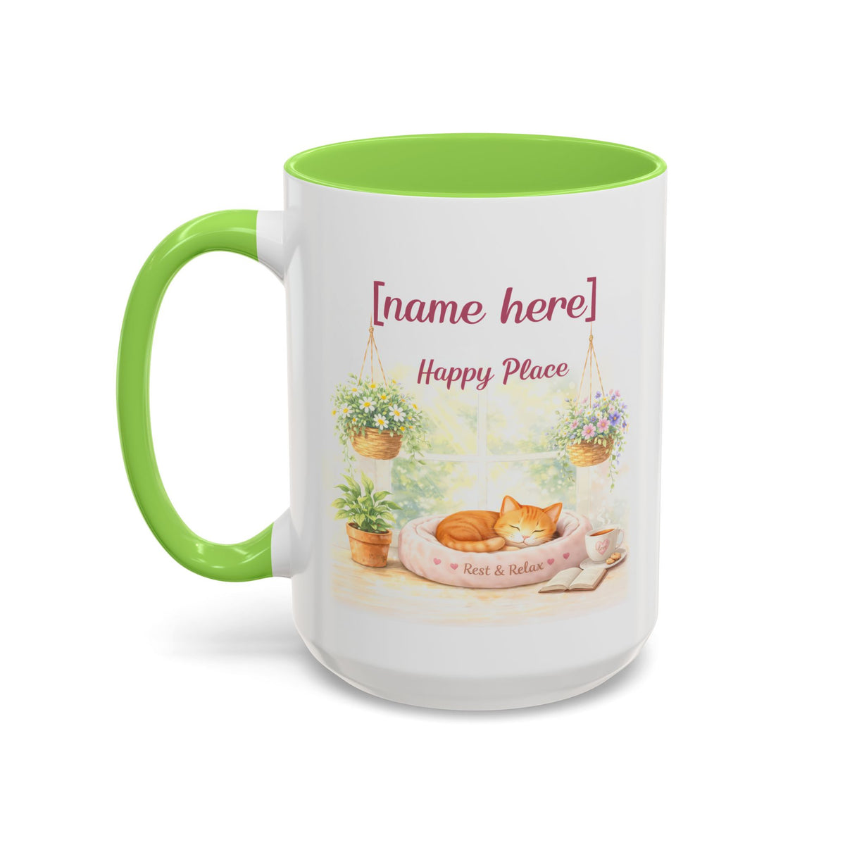 Personalized Name Cat Mug - Custom "Happy Place" Ceramic Mug for Cat Lovers