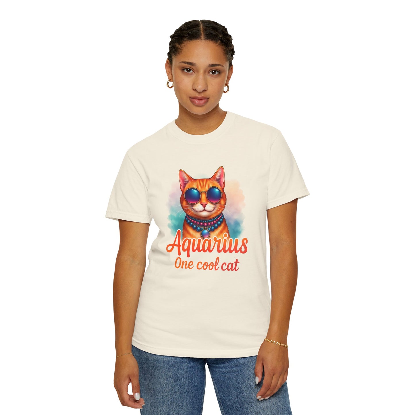 Aquarius One Cool Cat – Funky Retro Zodiac Tee - Enchanted Sky