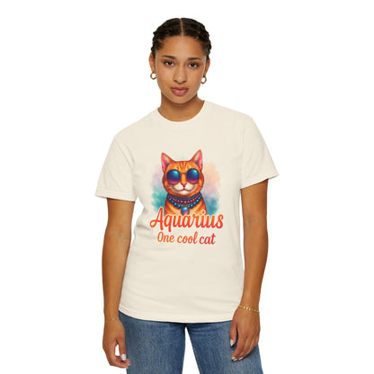 Aquarius One Cool Cat – Funky Retro Zodiac Tee - Enchanted Sky