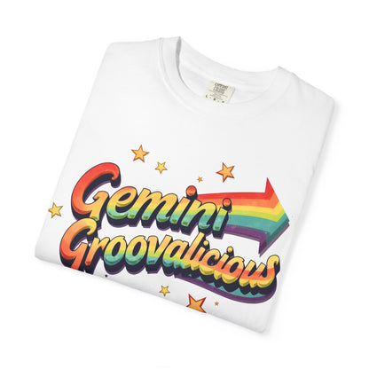 Gemini Groovalicious - Retro Rainbow Arrow Zodiac Tee
