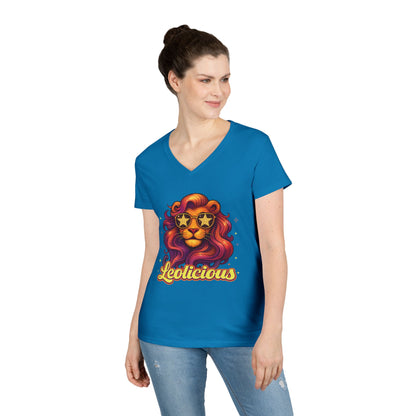 Leolicious Women’s V-Neck Tee – Empowering Retro Lion Zodiac Shirt