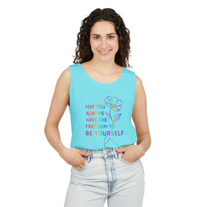 Be Yourself Affirmation Tank Top, May You Always Have the Freedom to Be Yourself Shirt, Self Love Graphic Tank, Inspirational Gift for Her, Rainbow Flower Tank