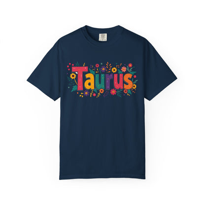 Taurus in Bloom – Colorful Floral Aesthetic Tee