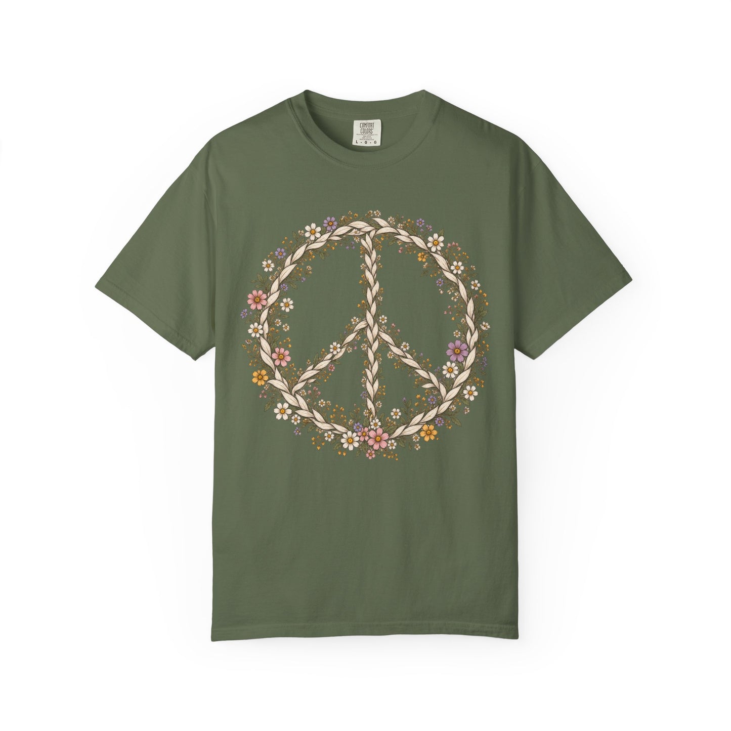 Boho Vintage Wildflower Peace Sign T-Shirt