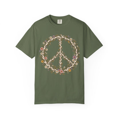 Boho Vintage Wildflower Peace Sign T-Shirt