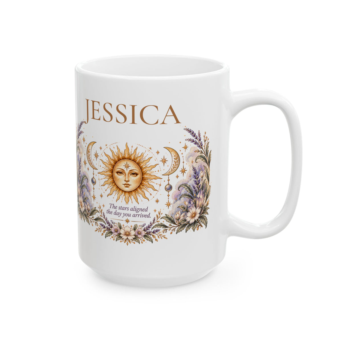 Personalized Celestial Mug, Custom Name Gift, Sun Moon Coffee Cup, Boho Astrology Gift, Birthday Gift for Her
