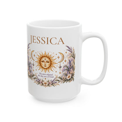 Personalized Celestial Mug, Custom Name Gift, Sun Moon Coffee Cup, Boho Astrology Gift, Birthday Gift for Her