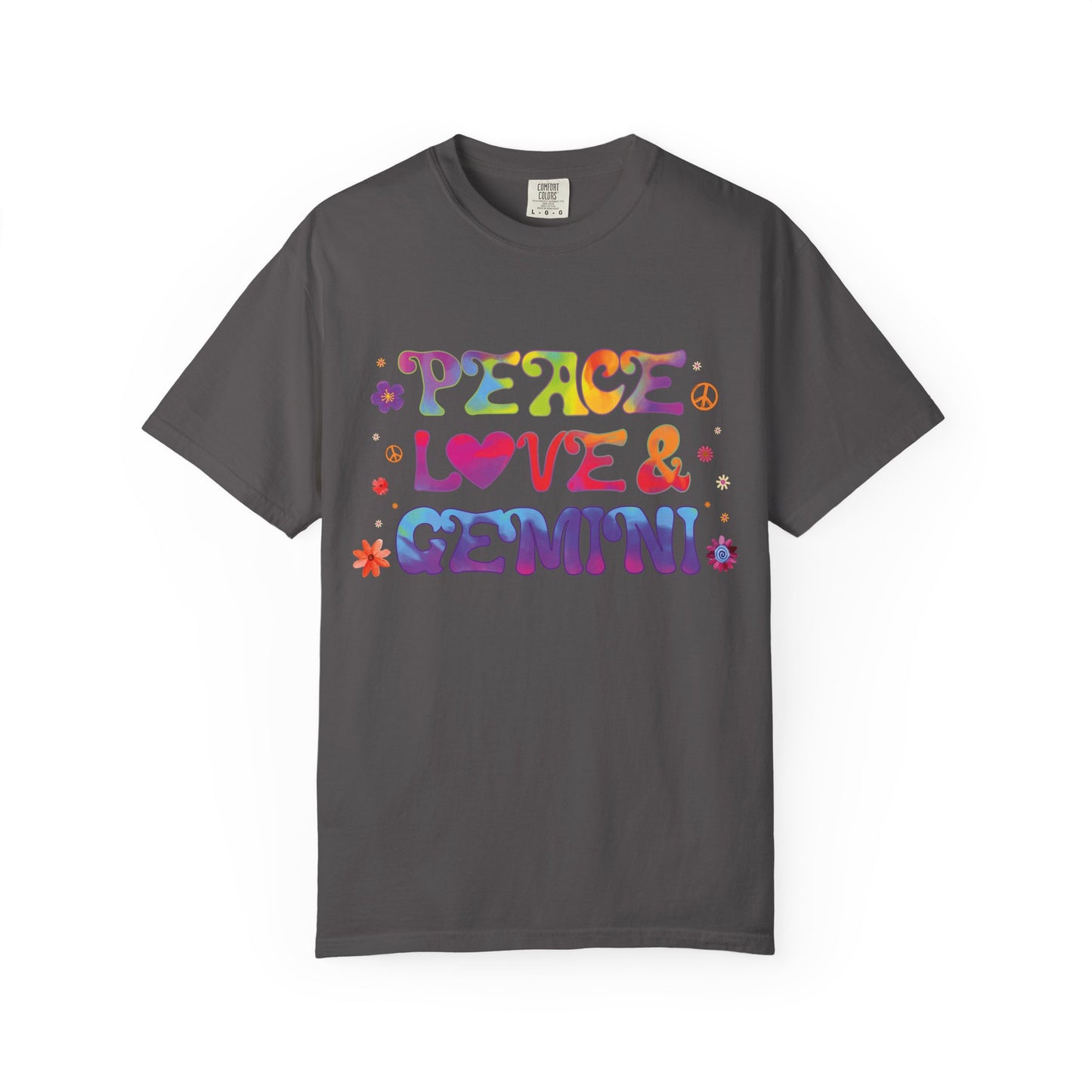 Peace Love & Gemini – Retro Groovy Zodiac Tee