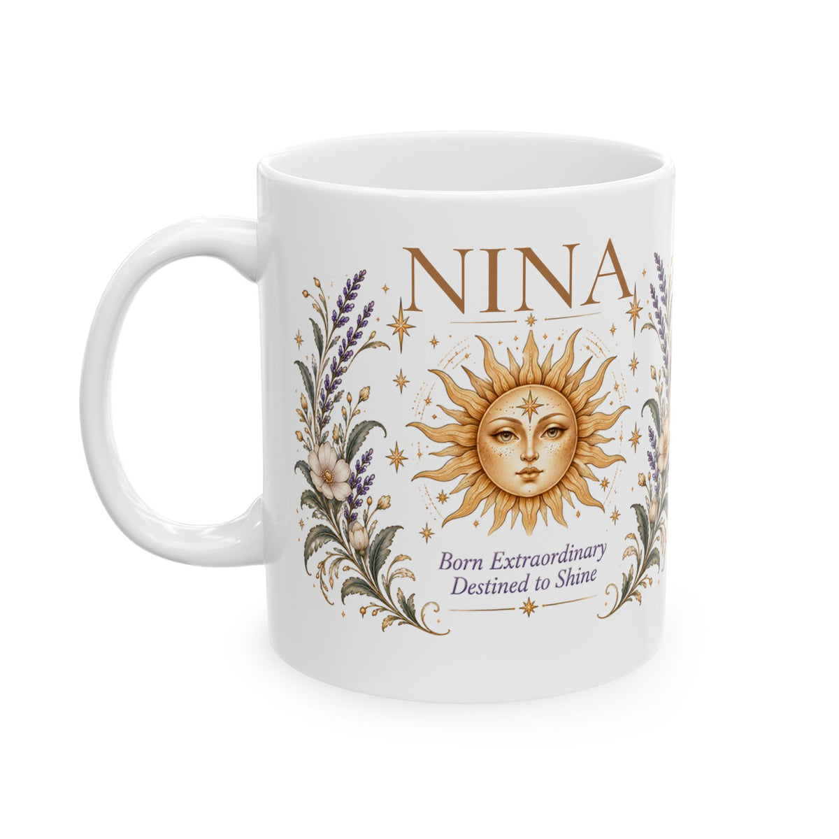 Personalized Sun Mug, Custom Name Coffee Cup, Inspirational Gift for Her, Boho Celestial Birthday Gift