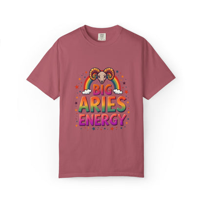 Big Aries Energy T-Shirt | Astrology Zodiac Tee | Comfort Colors Aries Shirt | Fire Sign Birthday Gift | Retro Horoscope Graphic Tee for Aries Lovers