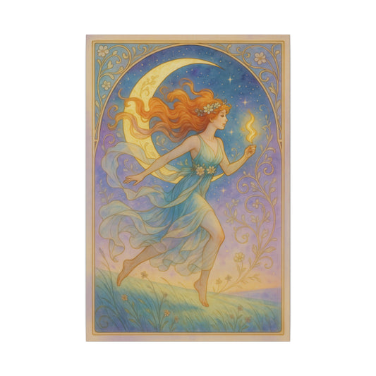Flame Keeper Running Free – Moonlit Goddess Art Nouveau Canvas Wall Art