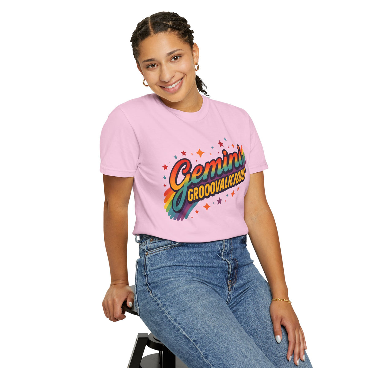 Gemini Groovalicious - Retro Disco Rainbow Zodiac Tee - Enchanted Sky