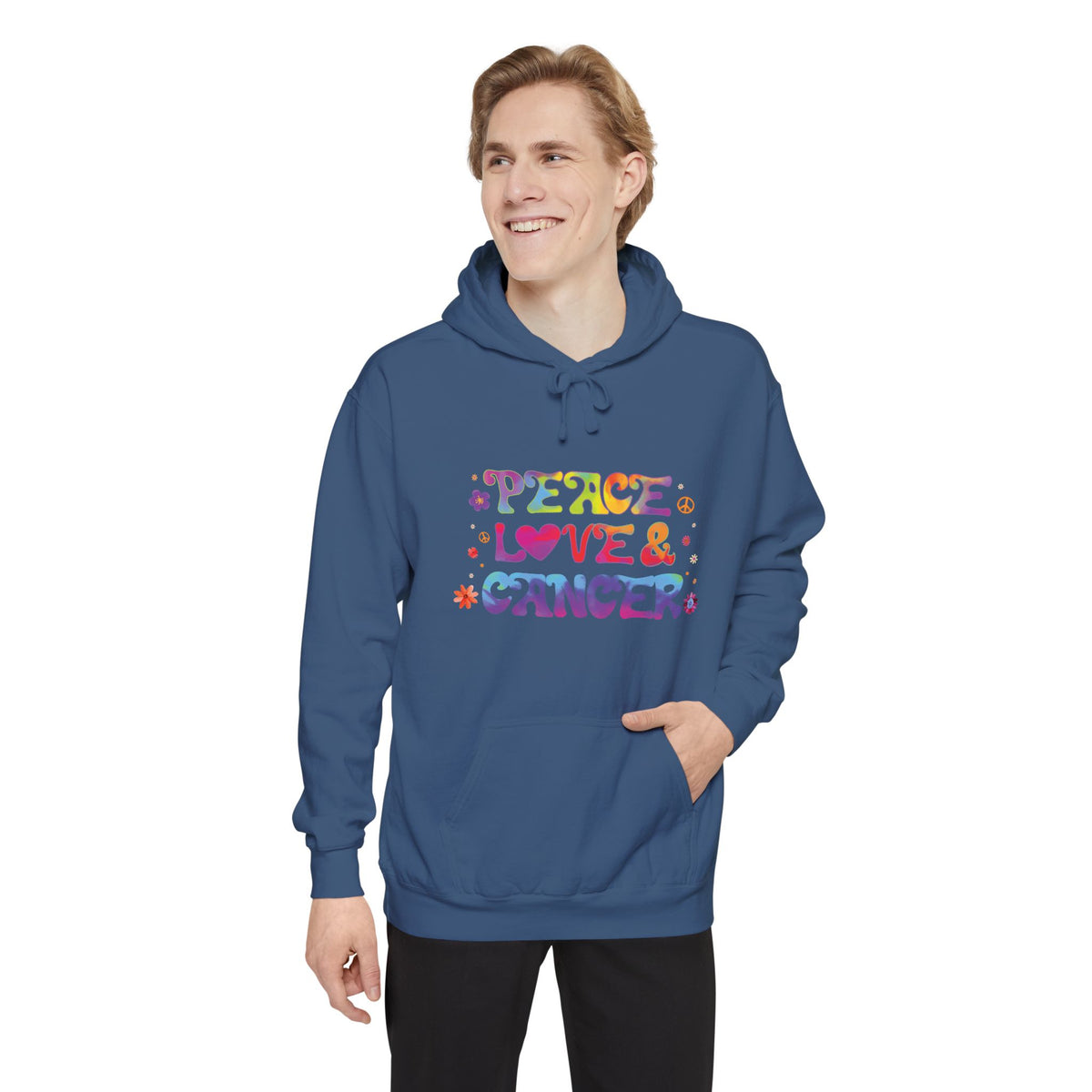 Peace Love & Cancer Unisex Hoodie – Groovy Retro Comfort Colors Midweight Hoodie