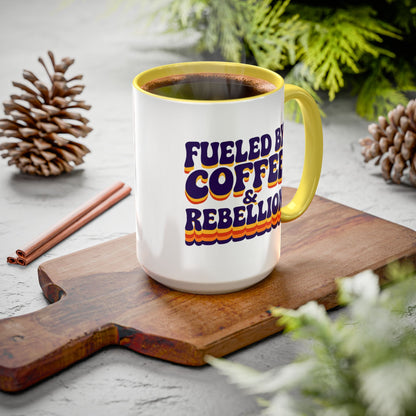 Fueled by Coffee & Rebellion – Funny Retro Mug (Color Accent, 11oz & 15oz)