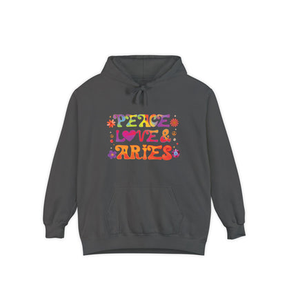 Peace Love & Aries Unisex Hoodie – Groovy Retro Comfort Colors Midweight Hoodie