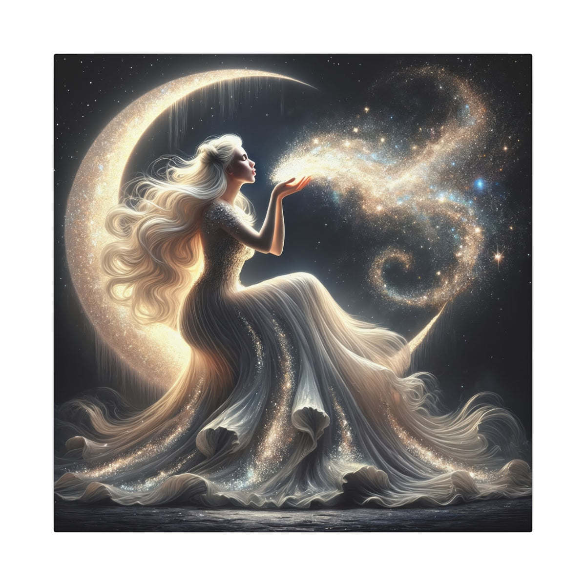 Stardust Wishes – Glamorous Moon Goddess Canvas Wall Art (Art Nouveau Inspired)