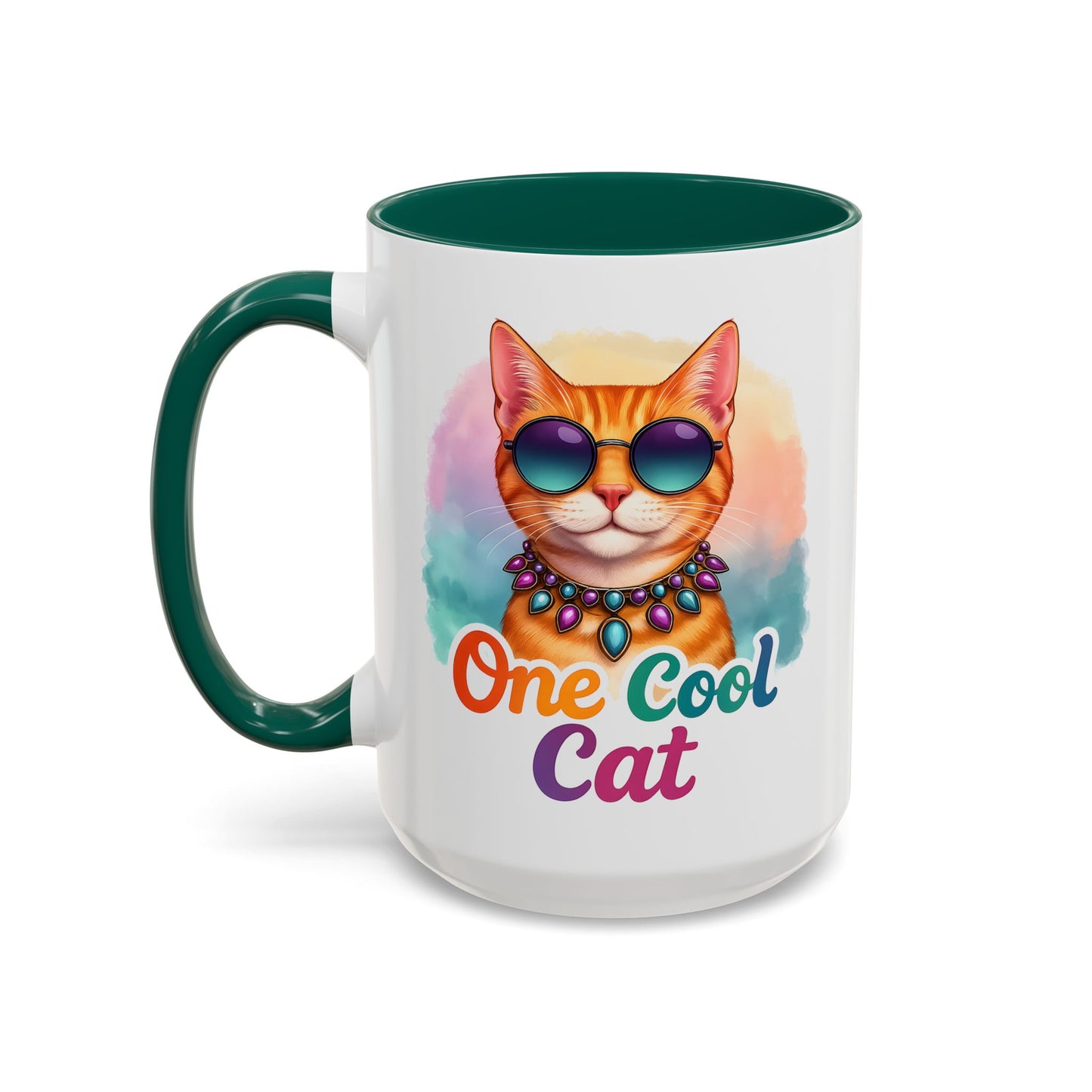 One Cool Cat – Groovy Fun Colorful Kitty Mug (Blue Accent, 11oz & 15oz)