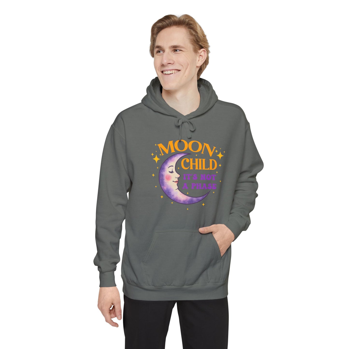 Moon Child Not a Phase Unisex Hoodie – Colorful Celestial Comfort Colors Midweight Hoodie