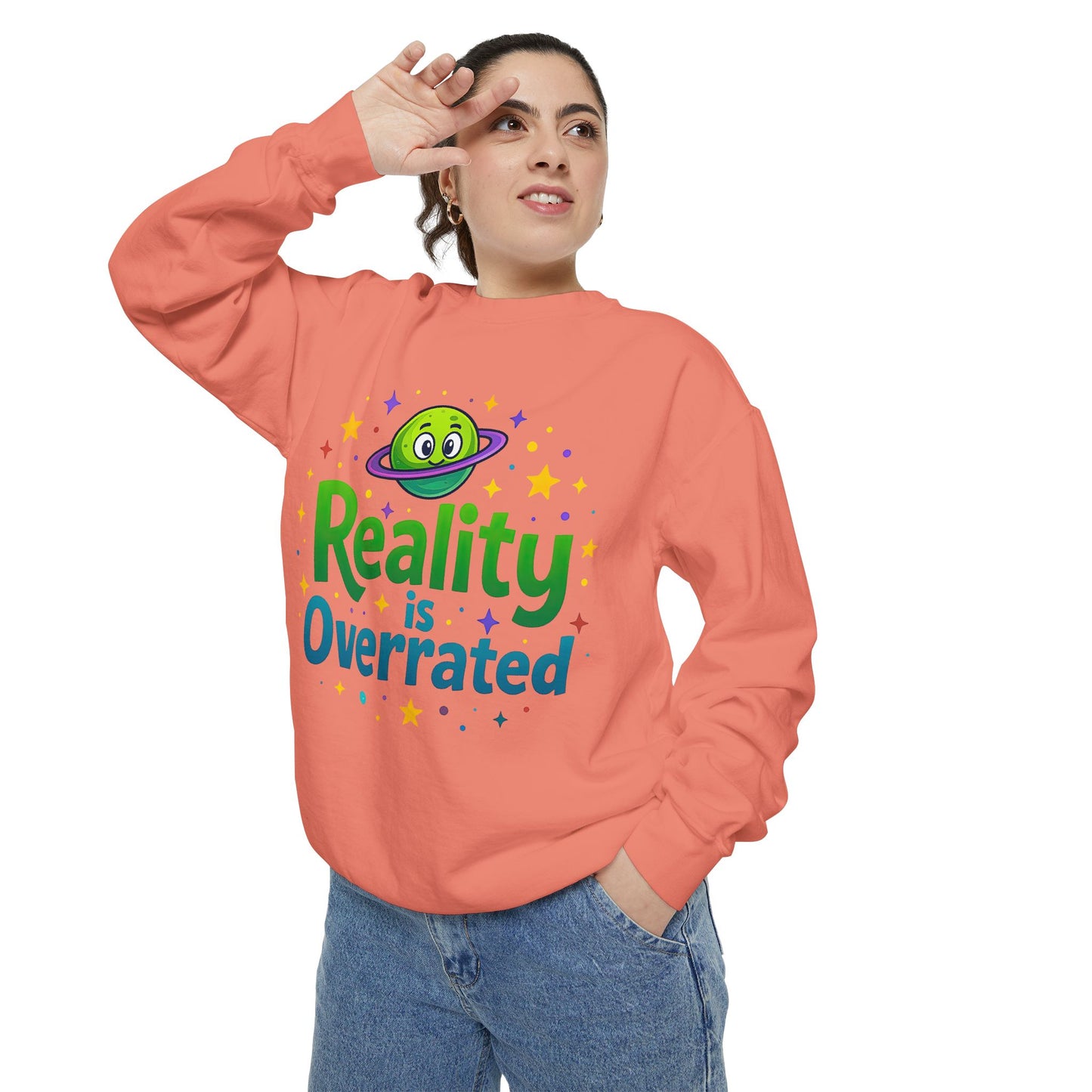 Reality Is Overrated Sweatshirt – Cosmic Alien Pullover