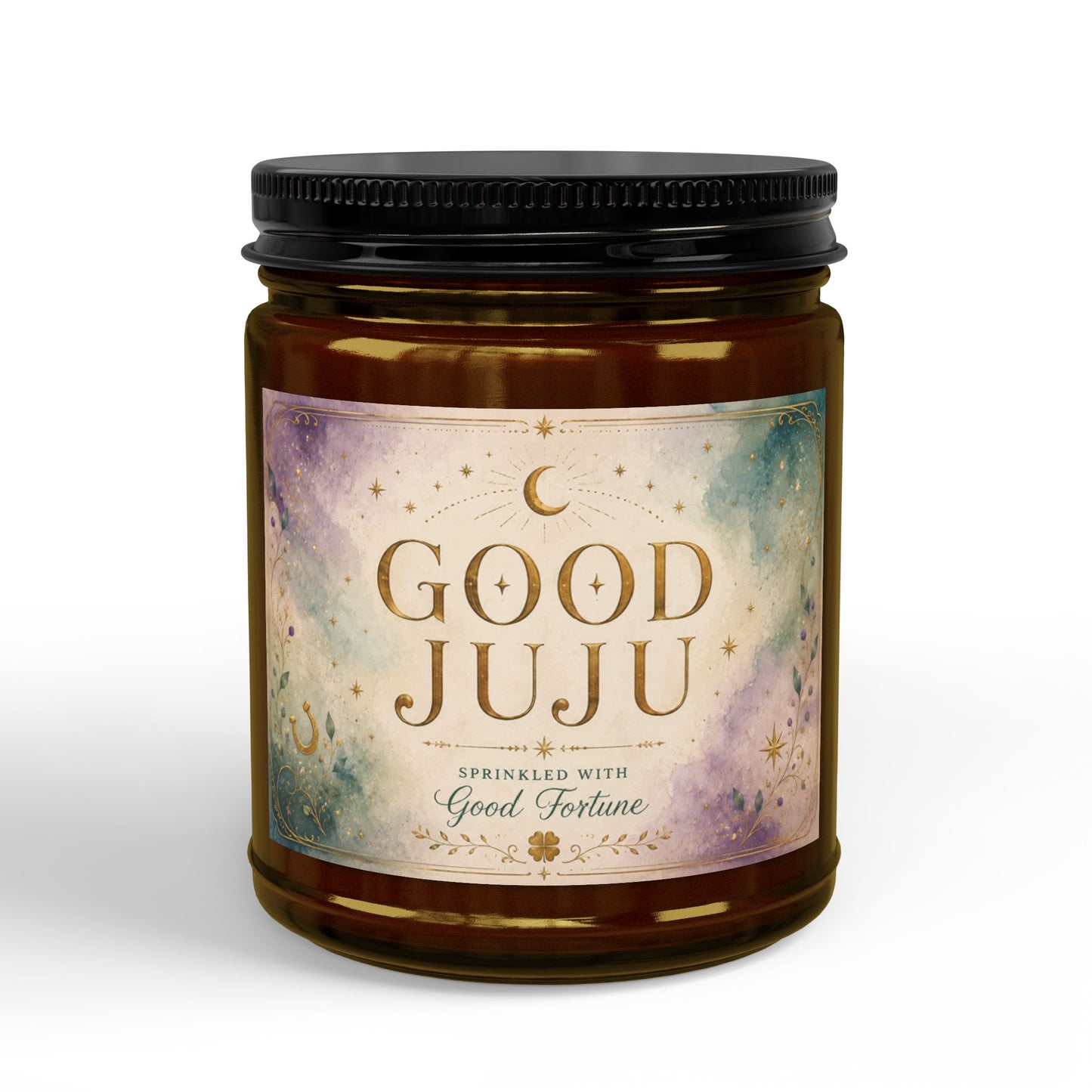 Good Juju Scented Soy Candle Amber Jar with Black Lid, 4oz & 9oz