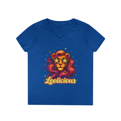 Leolicious Women’s V-Neck Tee – Empowering Retro Lion Zodiac Shirt