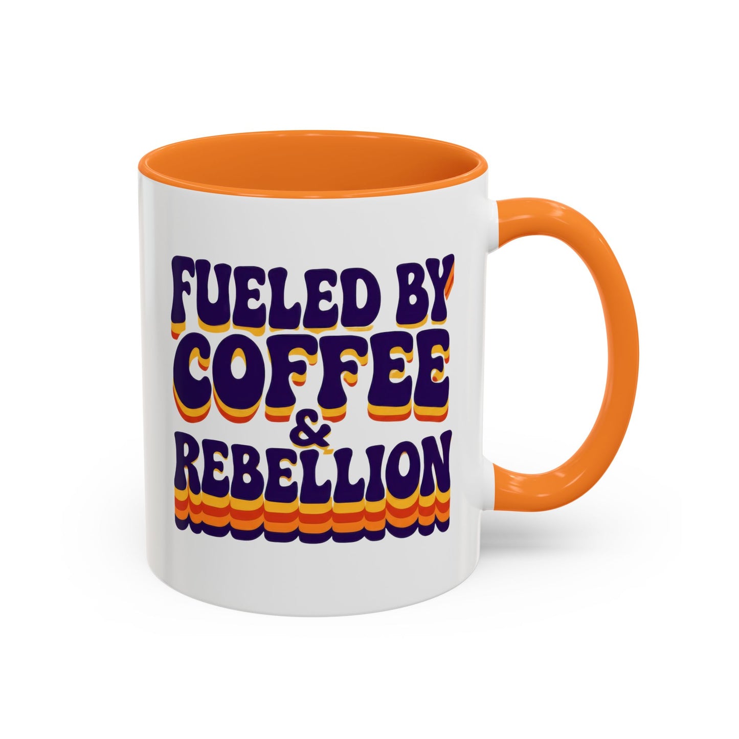 Fueled by Coffee & Rebellion – Funny Retro Mug (Color Accent, 11oz & 15oz)