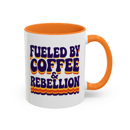 Fueled by Coffee & Rebellion – Funny Retro Mug (Color Accent, 11oz & 15oz)